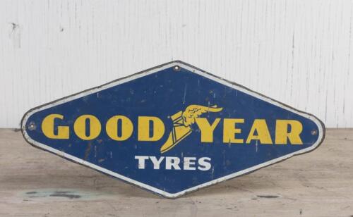 GOODYEAR: A circa 1950s Goodyear Tyres printed tin sign, 14 x 30.5cm