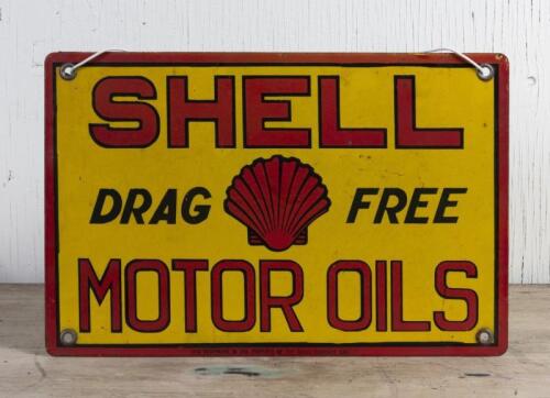 SHELL: An exceptionally well preserved 1930s Shell Motor Oils enamel sign, 28 x 43cm - Ex Froud Garage Johnsonville, East Gippland