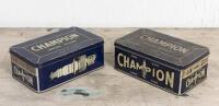 CHAMPION: Two vintage Champion Spark Plug tin boxes, 7cm high, 19cm wide, 11cm deep - 2