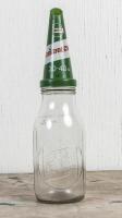 CASTROL: A circa 1960s Castrol Wakefield one quart embossed glass oil bottle with later CW 30-40 SC plastic pourer