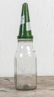 CASTROL: A circa 1960s Castrol Wakefield one quart embossed glass oil bottle with later CW 30-40 SC plastic pourer - 2
