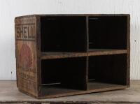 SHELL: A 1930/40s Shell Motor Spirit crate converted to pigeon holes, 37cm high, 53cm wide, 25cm deep