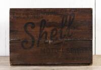 SHELL: A 1930/40s Shell Motor Spirit crate converted to pigeon holes, 37cm high, 53cm wide, 25cm deep - 3