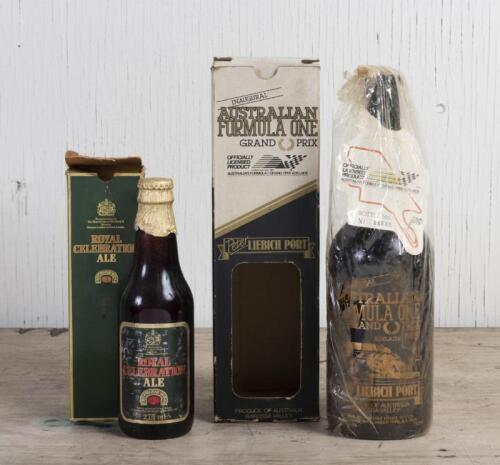 ADELAIDE GRAND PRIX: A boxed bottle of Peter Liebich commemorative port from the inaugural Australian Grand Prix in Adelaide 1985, together with boxed bottle of Royal Celebration Alle