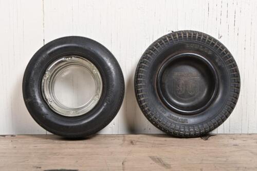 DUNLOP: Two Dunlop novelty ashtrays in the form of a tyre, one Bakelite inserts, 15.5 and 15cm diameter