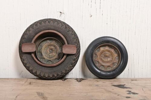 REIDRUBBER: A Reidrubber novelty ashtray in the form of a tyre with pressed brass interior, 10cm diameter, another with brass interior and a Reidrubber insert