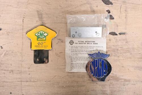 GRILLE BADGES: A NRMA badge with mounting bracket and an Eastern Creek Classic badge