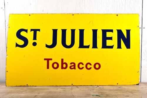 TOBACCO: A large original pre 1960 St Julien Tobacco enamel sign, 62cm high, 113cm wide