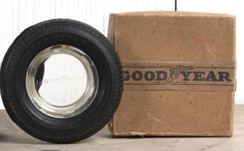 GOODYEAR: A Goodyear novelty ashtray in the form of a tyre with glass insert and original box, 14.5cm diameter