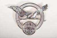 BIGNAN SPORT: A circa 1920s French Bignan Sport (1918 -1931) heavy brass/nickel plate badge with Crane, 11cm high, 13.5cm wide