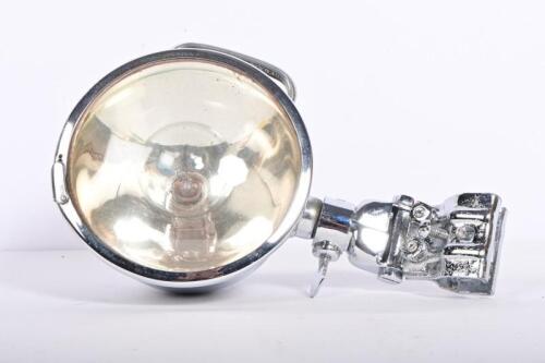 PILLAR LAMP: A 1920s American windscreen adjustable pillar mounted chromed brass spotlight, 23cm long, glass 11.5cm diameter