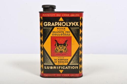 GRAPHOLYNX: A French Grapholynx oil tin, marked to base J Carnaud & Fils, 15.5cm high