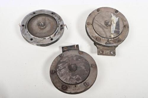 LUCAS: A set of three Lucas electric horns, 12.5cm diameter