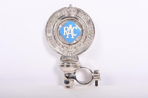 BADGE: An original RAC motorcycle membership badge by Fry's Merton Abbey, numbered F179673, 13cm high
