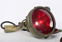 LAMP: An interesting S.H Thomson Mfg Co. USA pistol grip light in military livery and ruby lense, 21cm high, glass 10.5cm diameter, a work spotlight and another - 4