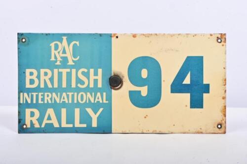 BRITISH INTERNATIONAL RALLY: A late 1940/50s RAC British International Rally car rally participant plate number 94, printed on steel plate, 16 x 33cm