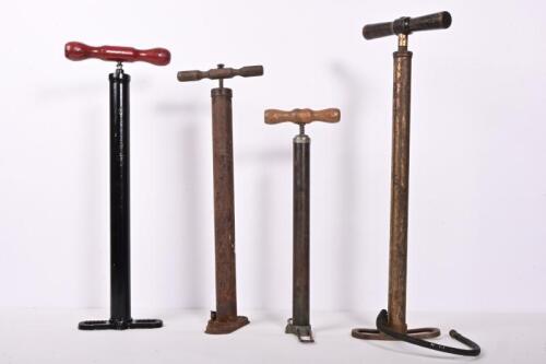 FOOTPUMPS: A collection of four vintage footpumps, longest 57cm high
