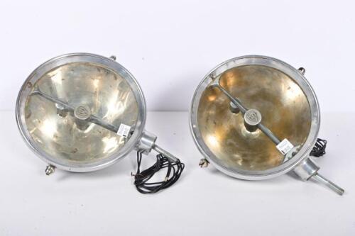 MARCHAL: A pair of circa 1920s French Marchal headlamps, each stamped to base 'FQ18' & '18FN', 23cm high, glass 17.5cm diameter