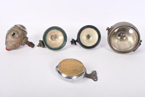 SIDELAMPS: Five early sidelamps, including Lucas, largest glass 9.5cm diameter