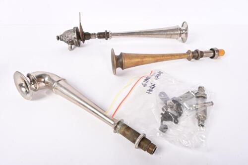HORN TRUMPETS: Three Simplicord horn trumpets and two valves, longest 37cm long