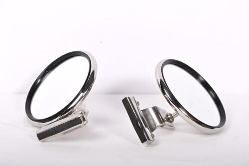 WING MIRRORS: A pair of door clamping chrome wing mirrors, made in England, NOS, mirror 9cm diameter