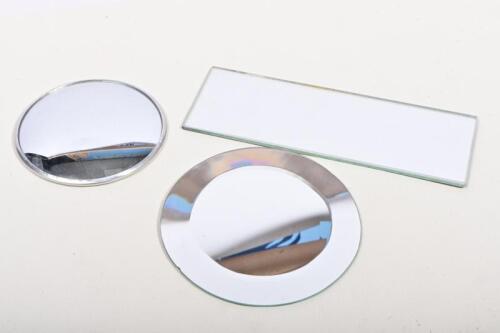MIRRORS: Three replacement mirrors, NOS, 9.5 and 11.5 diameter and 6.3 x 18cm