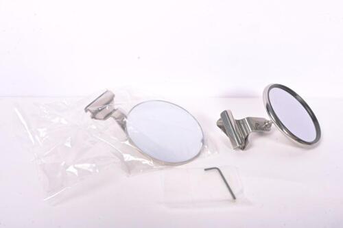 WING MIRRORS: A pair of door clamping chrome wing mirrors, made in England, NOS, mirror 9cm diameter