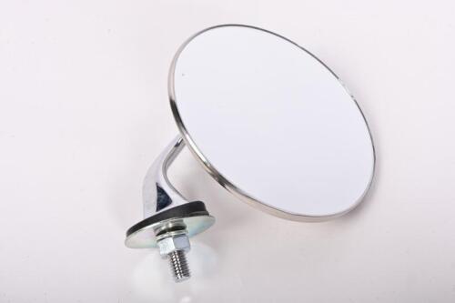 WING MIRRORS: A front guard bolt mounted chrome wing mirror, made in England, NOS, mirror 9cm diameter