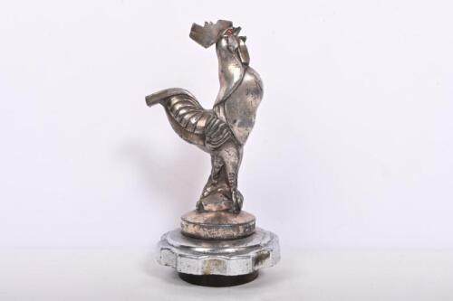 A French 1920s 'CHANTECLER' cockerel mascot mounted on radiator cap, nickel plated, cast alloy, 16.5cm high