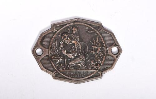 SAINT CHRISTOPHER: A silverplated St. Christopher plaque by Stokes, 4 x 5cm