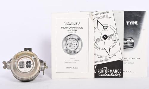 TAPLEY: A 1952 Tapley Performance Meter on bracket fitting, together with original promotional 1948 and 1952 pamphlets and a leather carry case