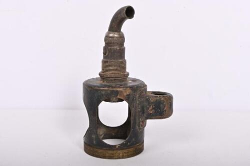 TAIL LAMP: A peg mounted brass veteran tail lamp body, including connector, no ring or glass, 11.5cm long