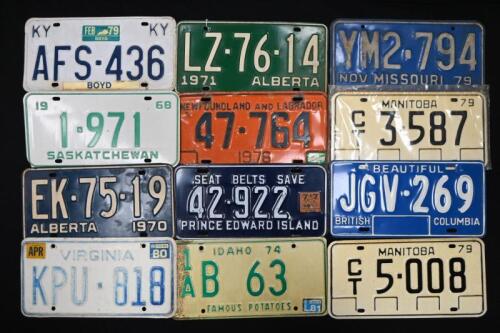 NUMBERPLATES: A collection of twelve mostly 1970s north American numberplates