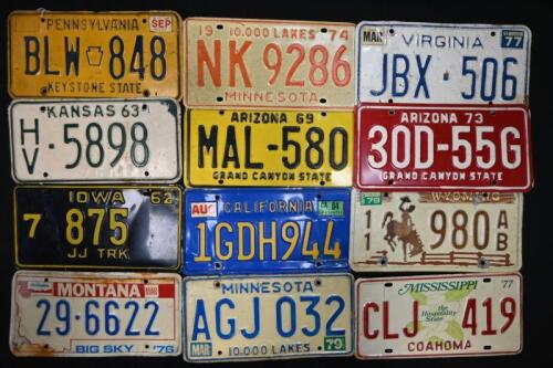 NUMBER PLATES: A collection of twelve 1970/80s north American number plates