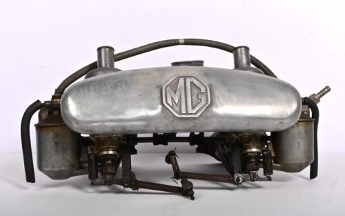 MG: A pair of MG&nbsp;1 1/2" SU&nbsp;carburettors&nbsp;with&nbsp;MG cast logo manifold, likely from a Magnette