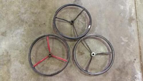 STEERING WHEELS: Three large dished steering wheels, 44.5cm diameter