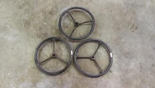STEERING WHEELS: Three small dished steering wheels, 38cm diameter