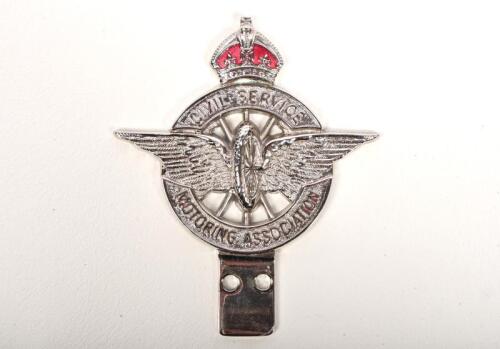C.S.M.A: A 1930s Civil Service Motoring Association car badge, nickel on brass, enamel, crown finial, 9cm wide