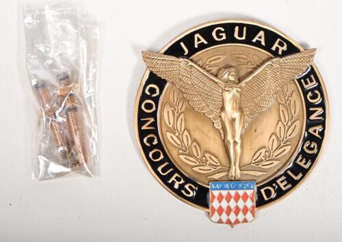 JAGUAR: A Jaguar Concours D'Elegance Monaco enamelled brass by Jean Baracat, with mounting bolts, 8cm diameter