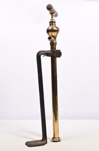 PUMP: A early 1900s brass hand pump with oak handle, 62cm high, 18cm wide