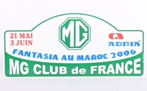 MG: A 2006 MG Fantasia Au Maroc rally participant plate, on plastic, 20 x 43cm