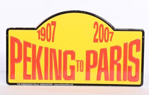 RALLY PLATE: A 2007 Peking to Paris rally participant plate, printed on aluminium plate, 22 x 40cm