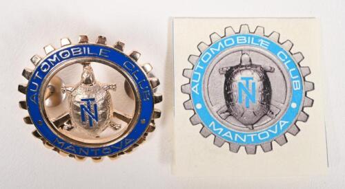 AUTOMOBILE CLUB MANTOVA: An enamelled Automobile Club of Mantova brass grille badge, with original card and packing, 6cm diameter