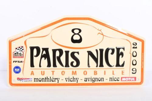 RALLY PLATE: A 2009 Paris Nice Automobile rally participant plate number 8, embossed on aluminium plate, 21 x 40cm