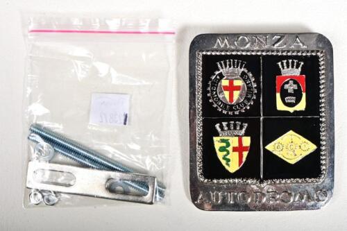 MONZA: A Monza Autodromo enamelled chrome car badge, 7.5 x 9cm