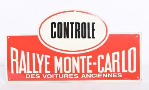 RALLY PLATE: A 1960s Rallye Monte-Carlo Controle plate, embossed and printed on aluminium plate by Kroma, 23.5 x 43cm