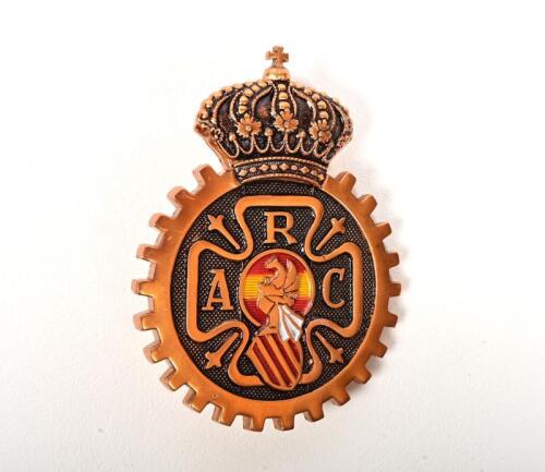 R.A.C: A REAL AUTOMOVIL CLUB DE ESPANA membership car badge, enamel on alloy, crown finial, central RAC emblem, 8.5cm diameter