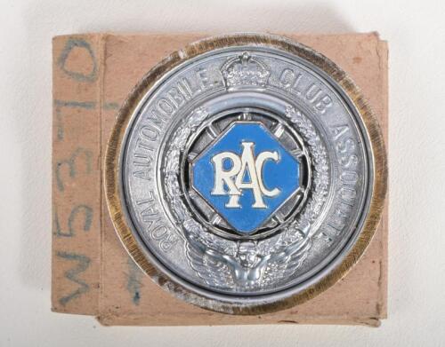 RAC: A NOS RAC registration disc holder, in original box, 9cm diameter, lacking outing rubber