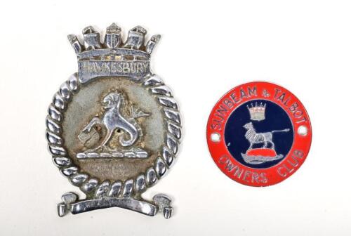 SUNBEAM: A Sunbeam & Talbot Owners Club badge with heavy cast 'Hawksbury' metal shield