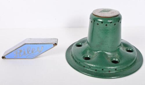 RILEY: Two Riley items including numberplate light holder with enamelled badge, with 1920's wheel hub; wheel hub with overall diameter of approximately 22.5cm